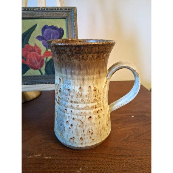 Handmade Vintage Stoneware Pottery Jug With Handle & Spout Rustic Brown & Cream - Picture 2 of 10